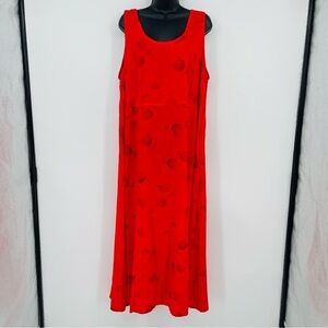 Vintage Floral Maxi Shift Dress‎ Womens Plus Size 20 Red Tulip Rayon Sleeveless